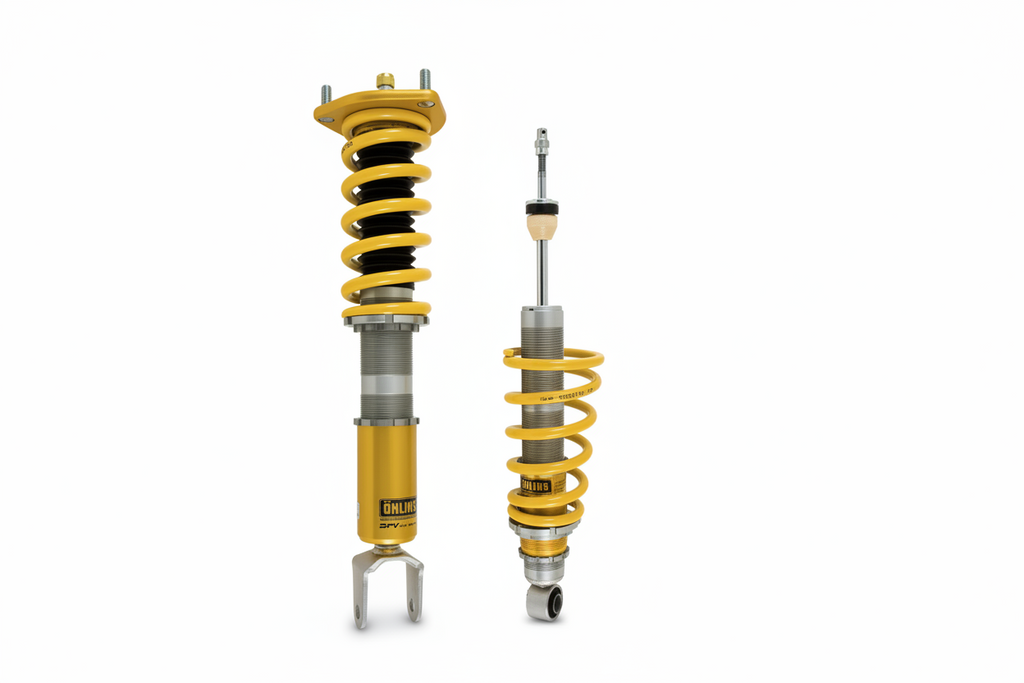 Yellow shock absorbers on a white background